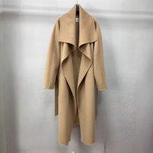 驼色M家Rienza大翻领系带珠边秋冬长款气质风女款双面羊毛呢大衣