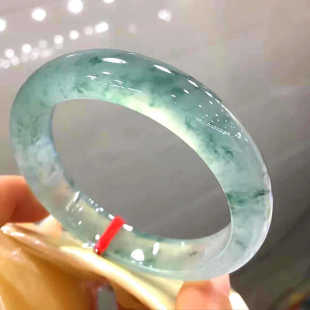 Myanmar Old Pit Ice Jadeite Bracelet with Floating Flowers, Round Wide Bracelet, Clear Water Pendant, Women's Imperial Concubine Floating Green Jade Bracelet