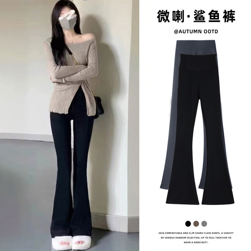 Flared Pants Shark Pants Women Autumn and Winter High Waist Slim Fit Bootcut Pants Women Outerwear Tight Fleece Thickened Bell-Bottom Pants