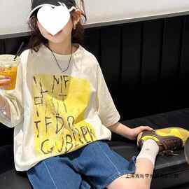 女童短袖t恤2026新款大童韩版女孩潮牌洋气夏装儿童夏季宽松上衣