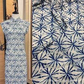 弹力竹节麻印花布料批发 春夏网红款复古汉服连衣裙童装旗袍面料