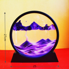 新款简约3D山水流沙画圆形玻璃工艺品沙漏乔迁开业创意礼品摆件