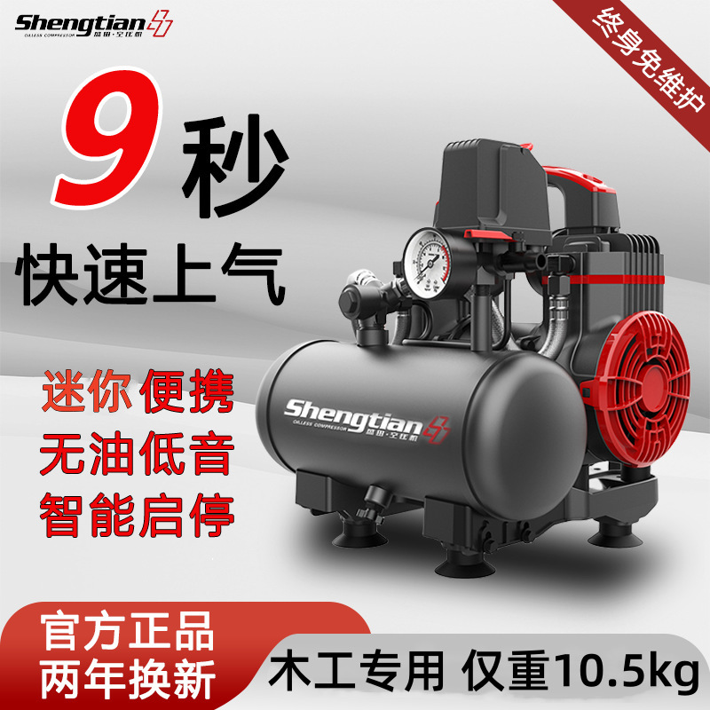 Air compressor 220V small industrial grade oil-free mute portable woodworking high pressure air pump air compressor air pump