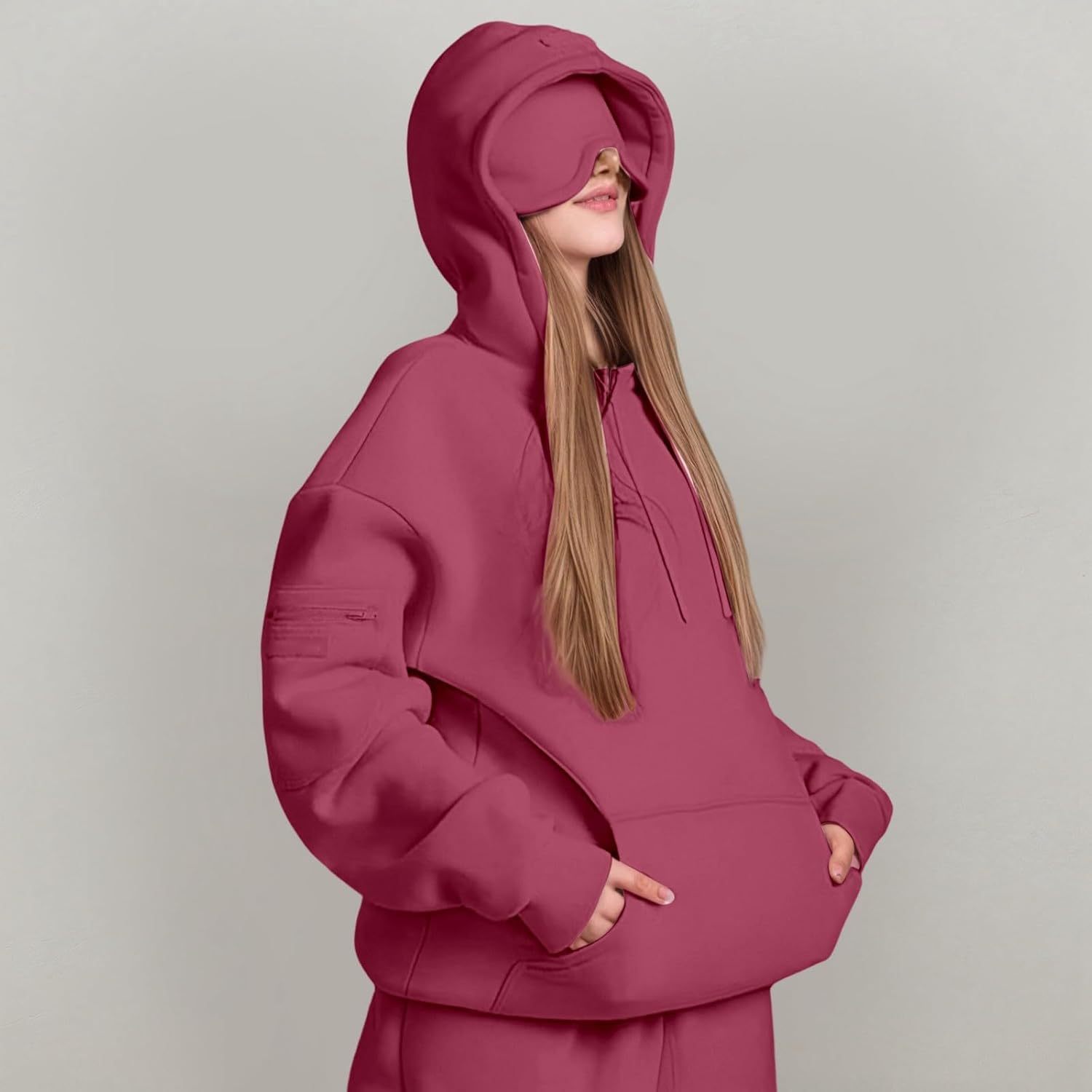 Women's Solid Colour Hooded Jumper Casual Pullover Top_voghion.com