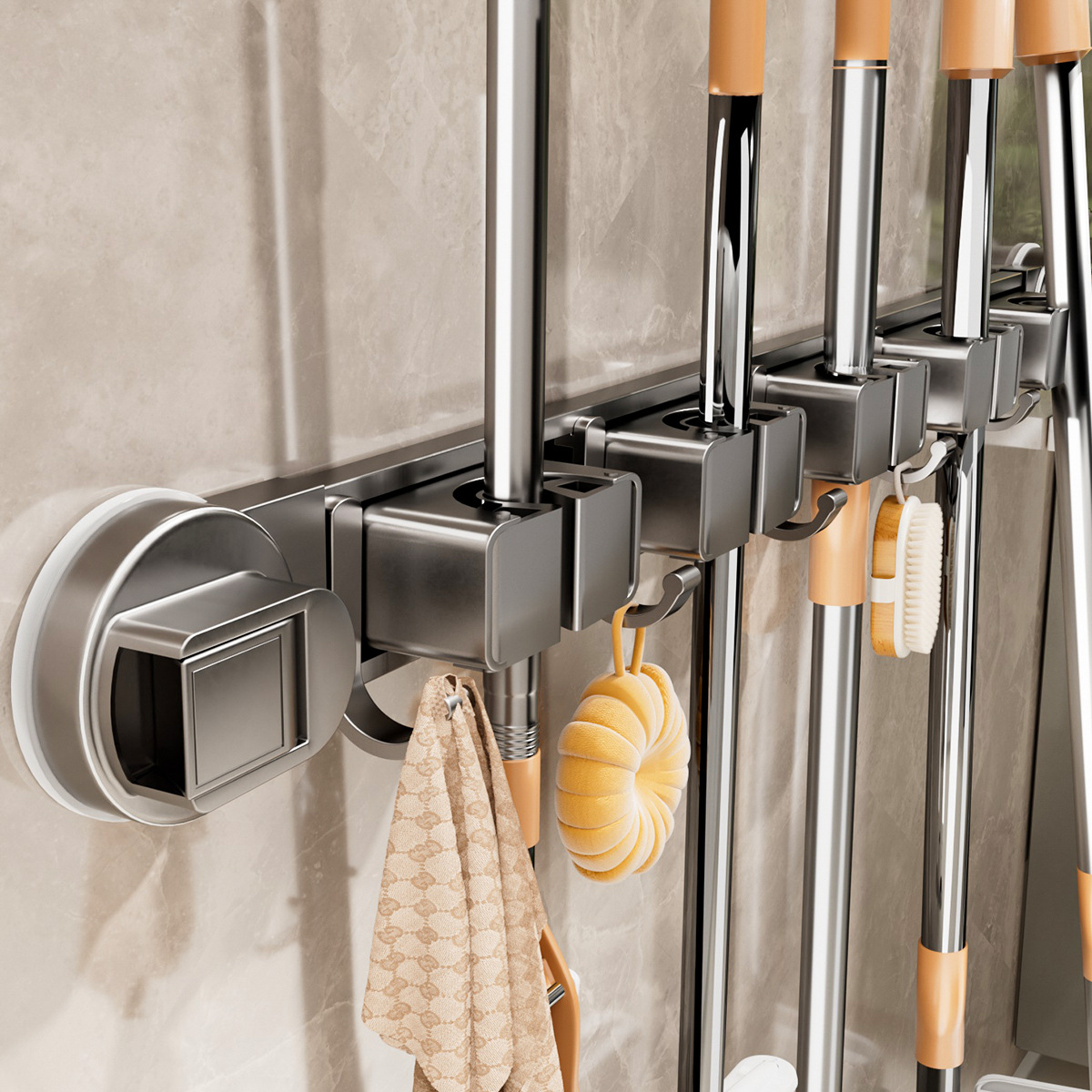 Suction Cup Mop Clip Bathroom Wall-Mounted Clip Bathroom Punch-Free Fixed Hook Buckle Broom Storage Rack Storage Rack