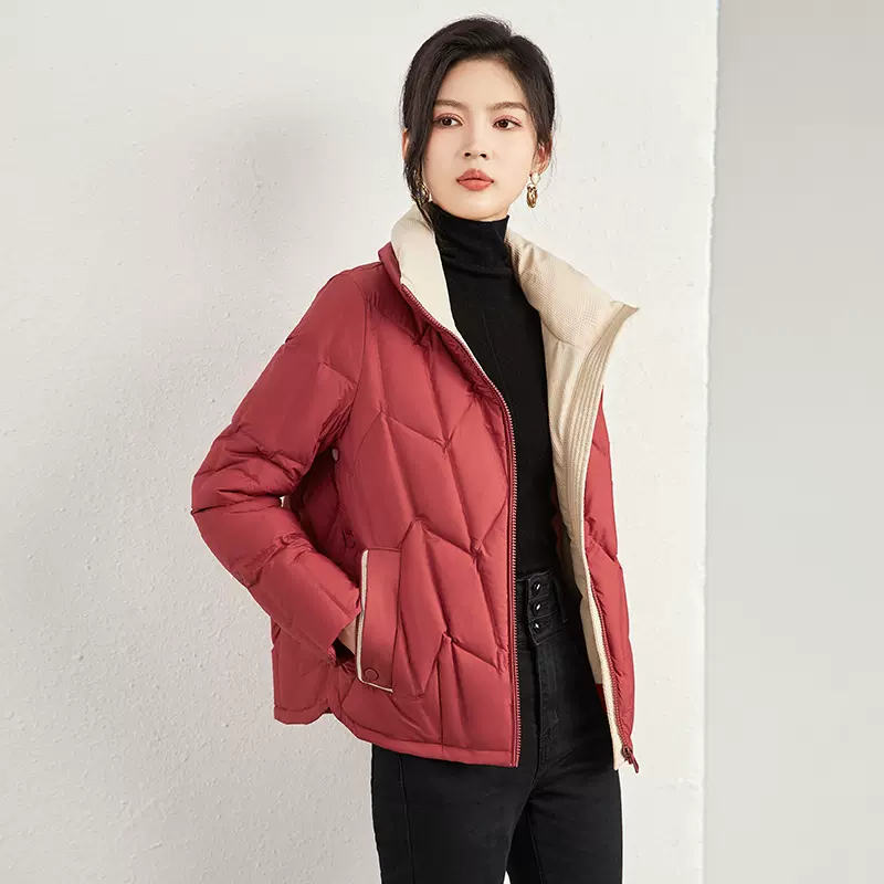 23231010-秋冬新品美拉德90%白鸭绒设计感翻立领羽绒服百搭外套女