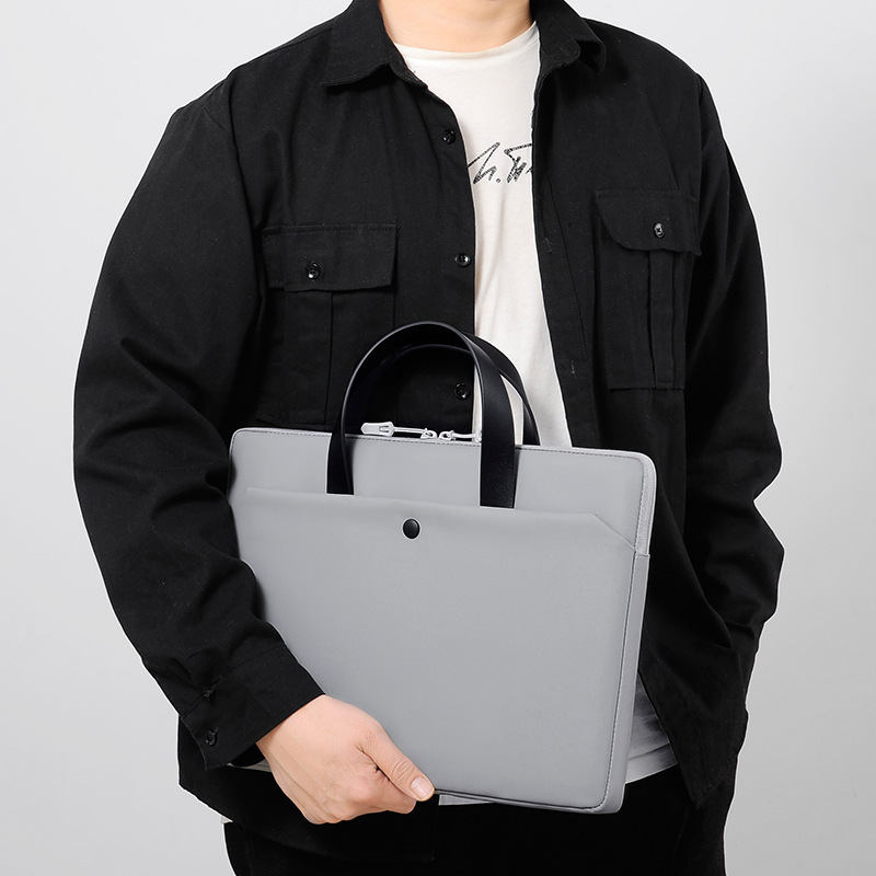 Multi-compartment handbag 2023 new solid color file bag with liner printed logo lightweight laptop bag