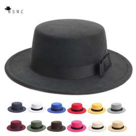 街拍同款秋冬毛毡帽子英伦复古风绅士平顶爵士帽表演礼帽工厂直销