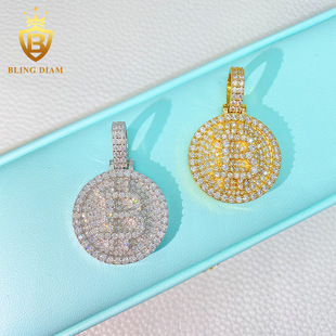 hiphop Jewelry Cross-border Hot Selling 925 Silver Moissanite Pendant Hip Hop Bitcoin Pendant European and American Trend