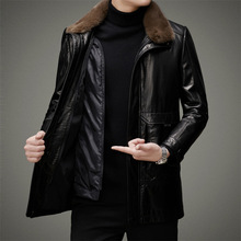 海宁高档水貂绒毛领真皮牛皮羽绒服男中长款可拆卸白鸭绒内胆外套