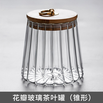 Tarro de té de vidrio de rayas cubierta de bambú metal tire sellado tarro transparente hogar granos de vidrio botella de almacenamiento