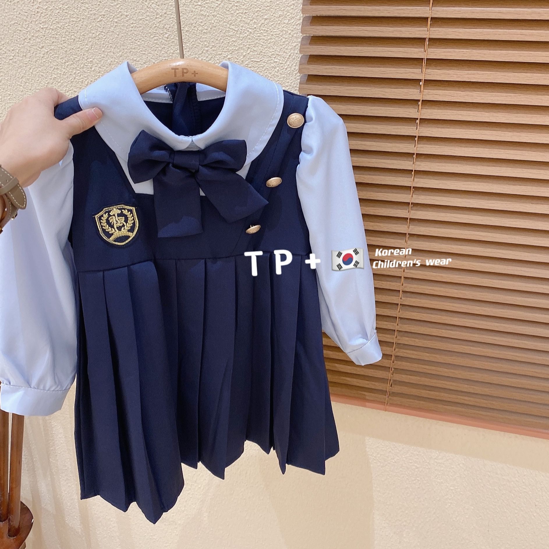 Cal salada siete niñas estilo de la Universidad vestido otoño niños nueva camisa falda falso dos piezas bebé princesa vestido moda