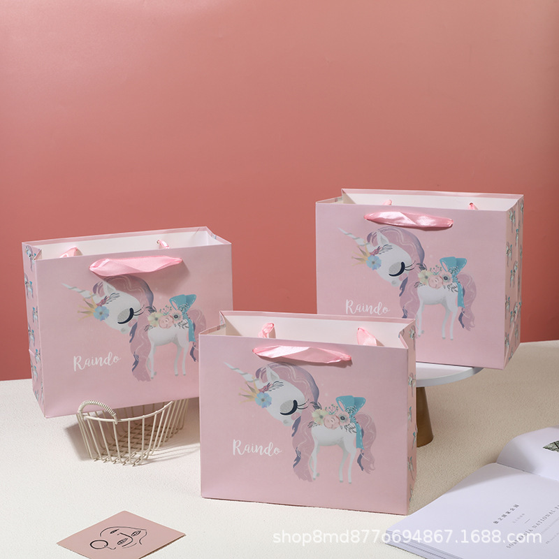 Pink Cartoon Gift Bag Kindergarten Accompanying Gift Bag Unicorn Handbag Cute Birthday Gift Bag Paper Bag