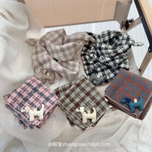 秋冬儿童围巾卡通格子方巾外出男宝宝防寒围脖小狗三角巾护颈保暖