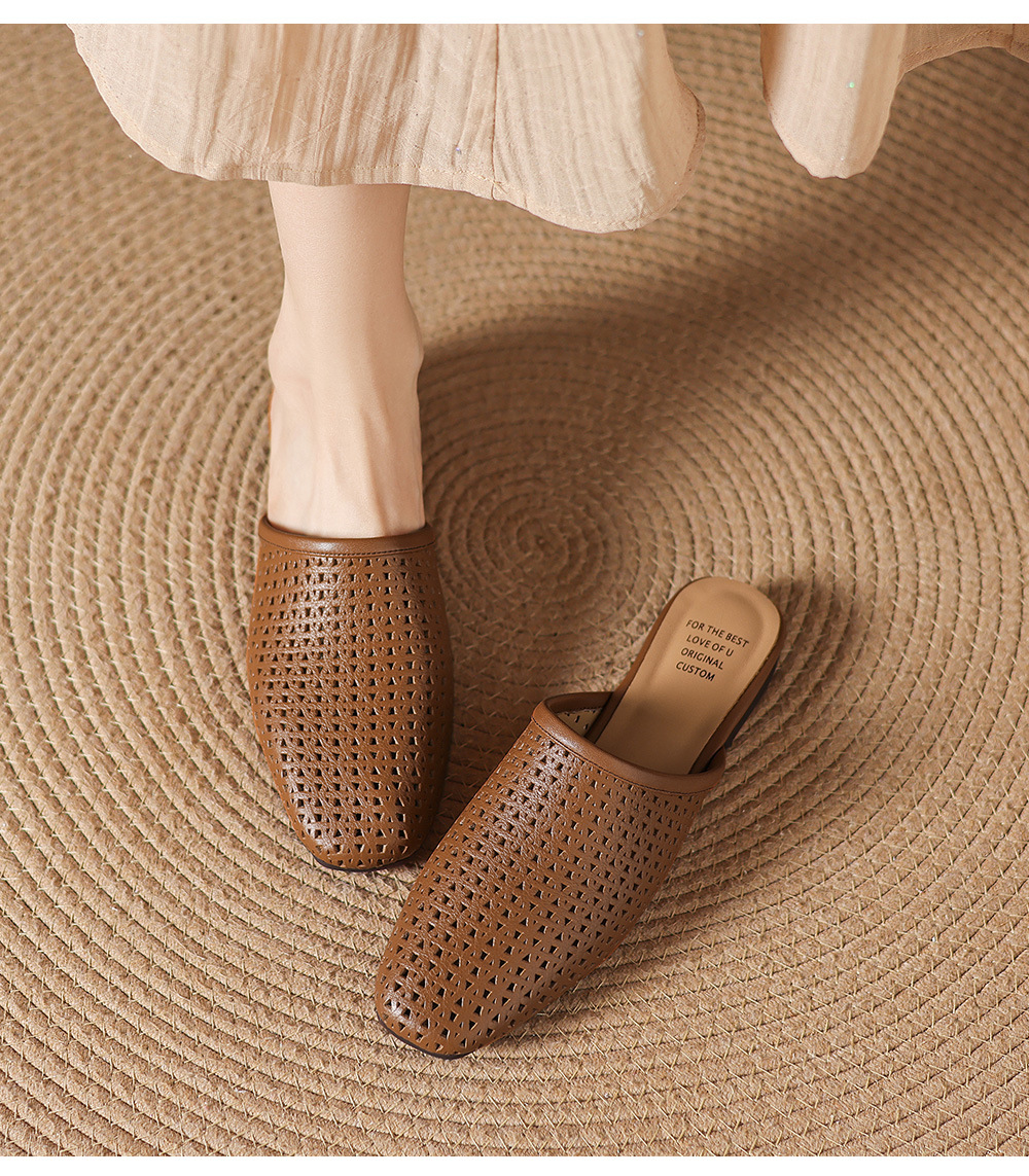 Dép sandal nữ quai chữ V đế bệt da bò mùa xuân hè — đen chi tiết 14