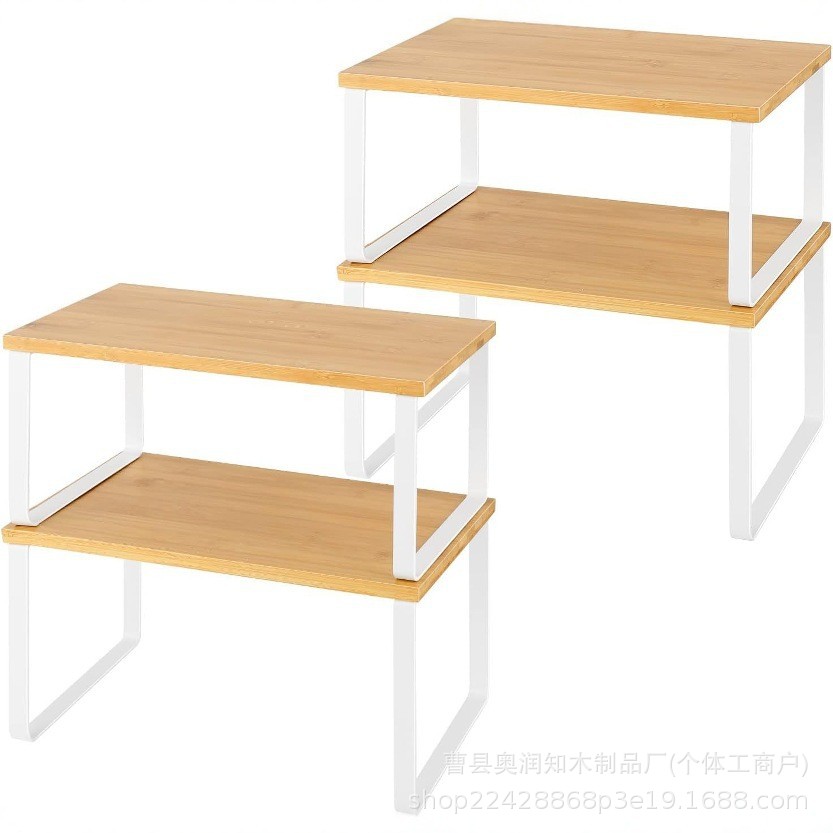 Bamboo and wood color + white iron frame four-piece set