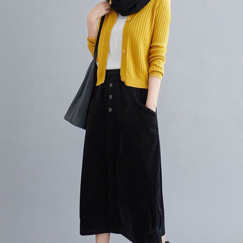 Retro corduroy semi-slip dress for women - new autumn style, loose and flattering, versatile and youthful - medium-length casual skirt