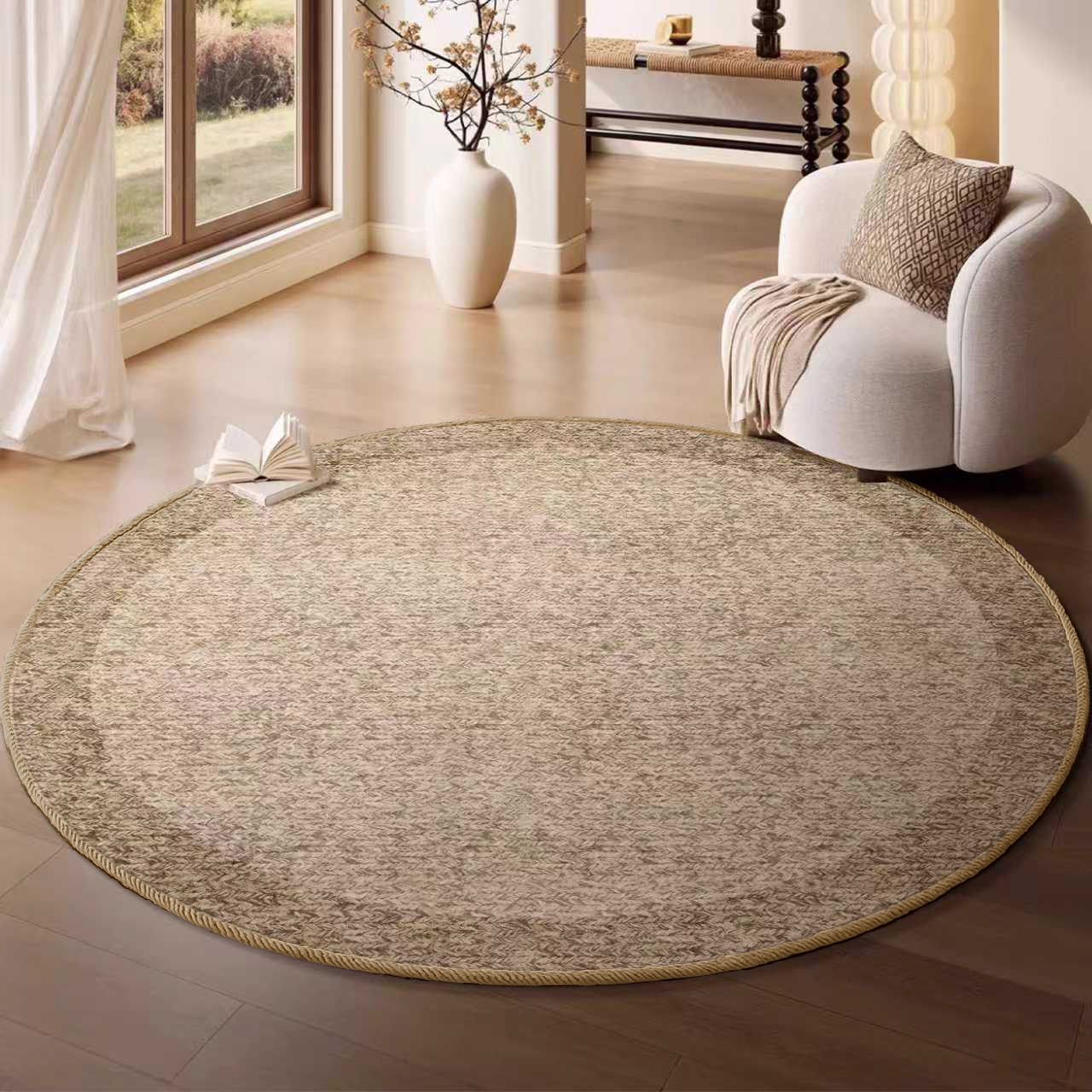 Alfombra redonda de terciopelo de lujo ligero, sala de estar, resistente a la suciedad y fácil de cuidar, sala de estudio, silla de computadora, alfombra antideslizante, alfombra de dormitorio de alta calidad