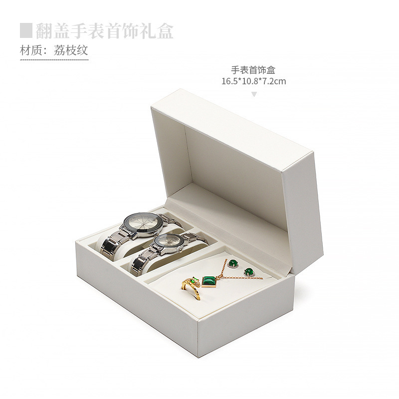 Caja de reloj con tapa de PU, caja de reloj de par de parejas, caja de regalo con conjunto de collar de reloj, joyero, lista para románticos