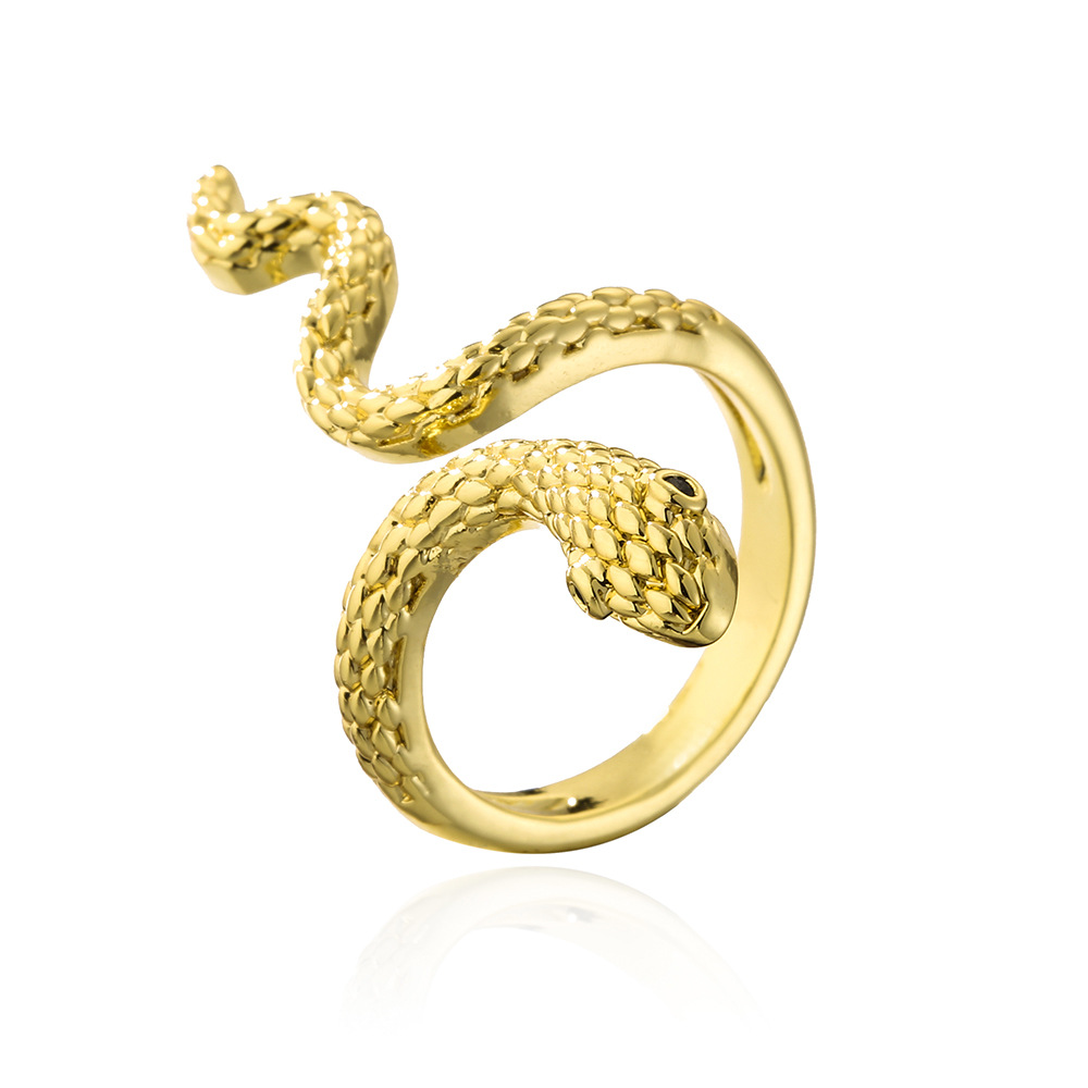 Fashion Copper 18K Gold Zircon Snake Shaped Geometric Open Ring