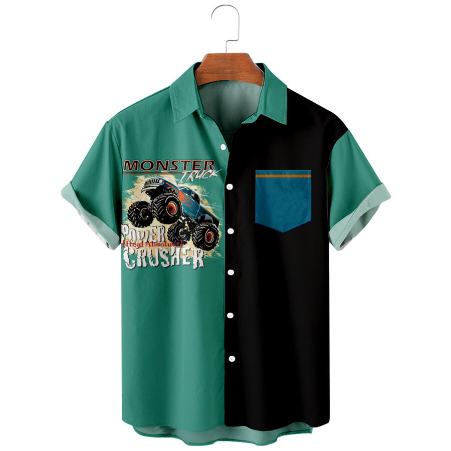 Camisa estampada digital 3D para hombres nuevos transfronterizos Camisa hawaiana de solapa de manga corta simple casual