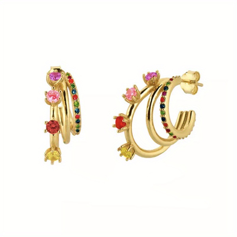 Copper Zircon C-shaped Ear Cuffs Versatile Stylish Stud Earrings_voghion.com