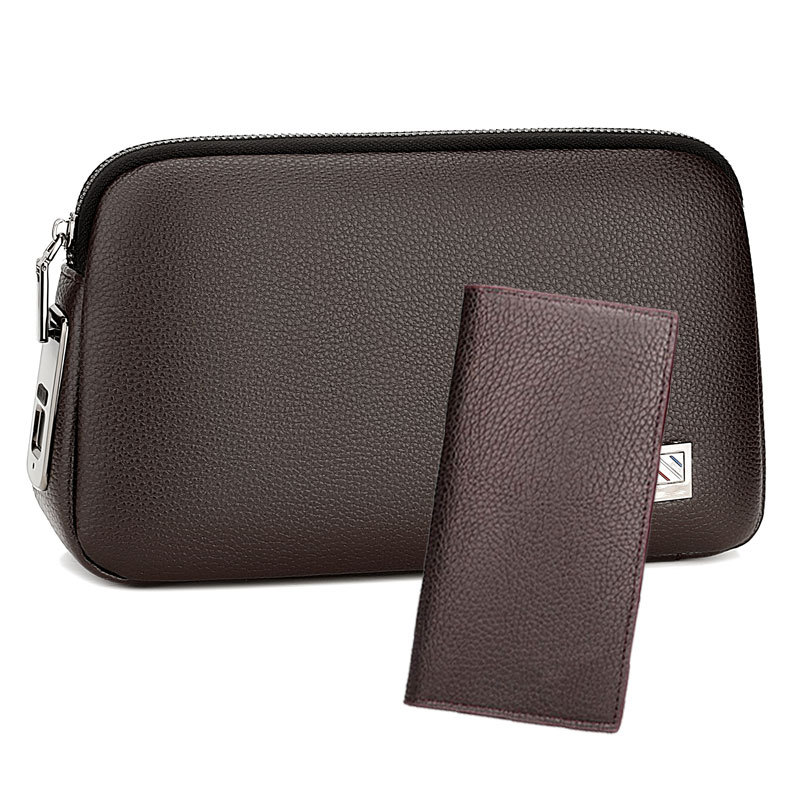 브라운 지문 잠금 핸드백 + 장 지갑