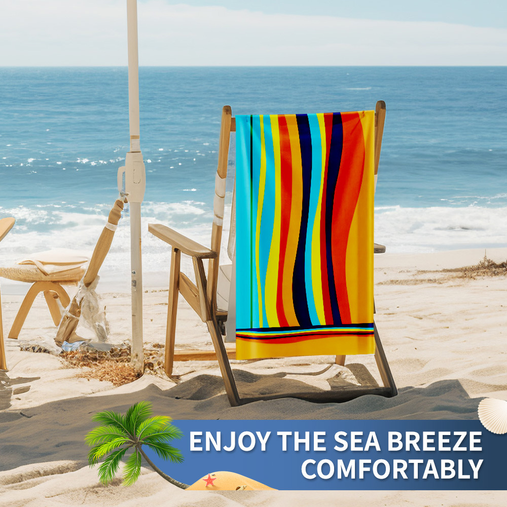 【Active Print - Colorful Striped Beach Towel】In-Stock for Cross-Border Labeling and Dropshipping, Surf Bath Towel, Beach Towel