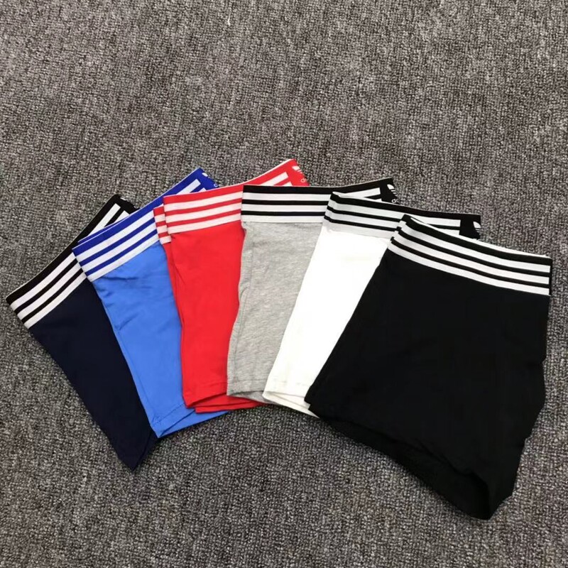 Three-Stripes Ad Trendy Export Men's Pure Cotton Underwear Mid-Waist Boxer Pure Color Printed Underwear One Piece Drop Shipping