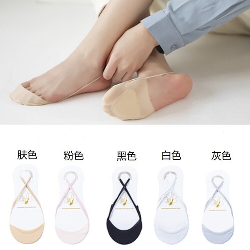 Summer thin ice silk suspender boat socks invisible socks women's shallow mouth non-slip high heels half-palm socks anti-wear sponge socks