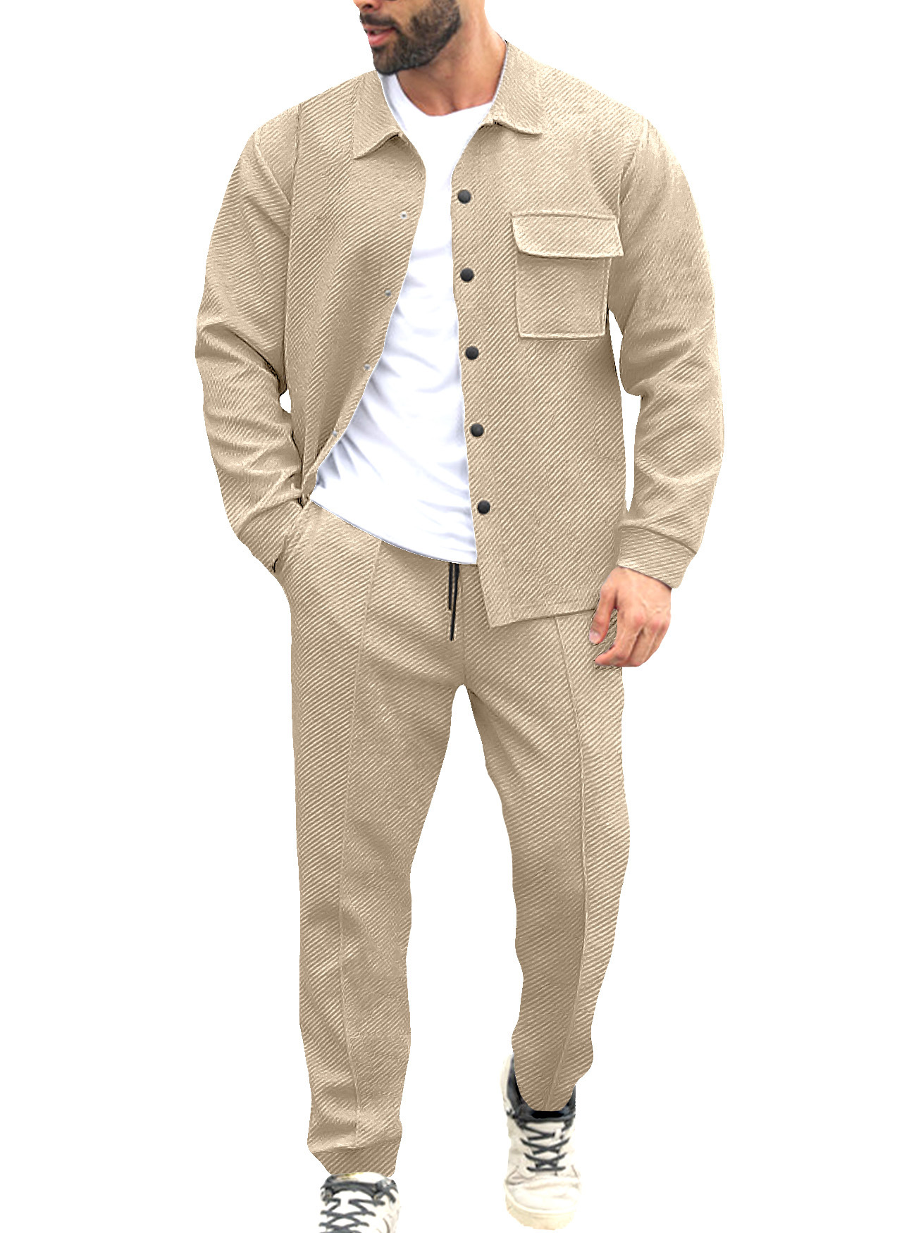 Nuevo otoño y invierno comercio exterior transfronterizo estilo americano pesado ropa de hombre retro casual jacquard con solapa hombre chaqueta delgada set