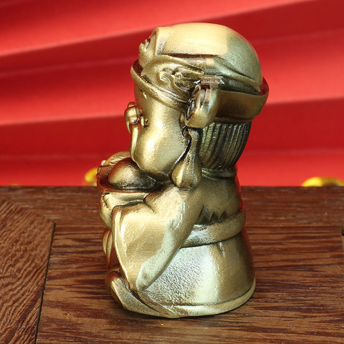 Tang Teng Enamel-coated Brass Casting God of Wealth Yuanbao with Money Transport Car Desk Ornament Creative Small Gift Polished Wire-wrapped Version