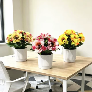 现货5朵车菊仿真盆栽餐厅创意桌面假花盆景室内摄影布置绿植花盆