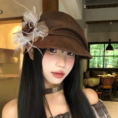 复古文艺百搭干枯玫瑰花八角帽甜酷辣妹云朵帽大头围显脸小画家帽