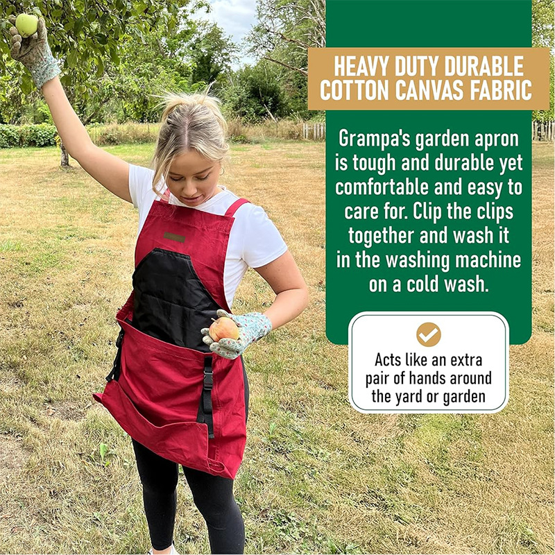 Delantal de recolección popular transfronterizo con bolsillos grandes, delantal de jardinería, delantal agrícola de tela Oxford para liberar frutas y verduras rápidamente, venta al por mayor.