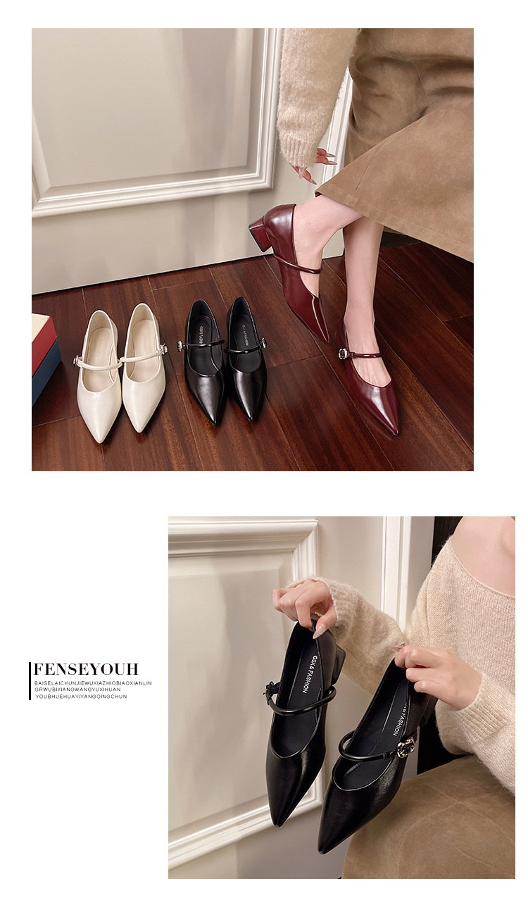 Damen Mary Jane Schuhe Mit Blockabsatz Rote Spitzschuhe_voghion.com