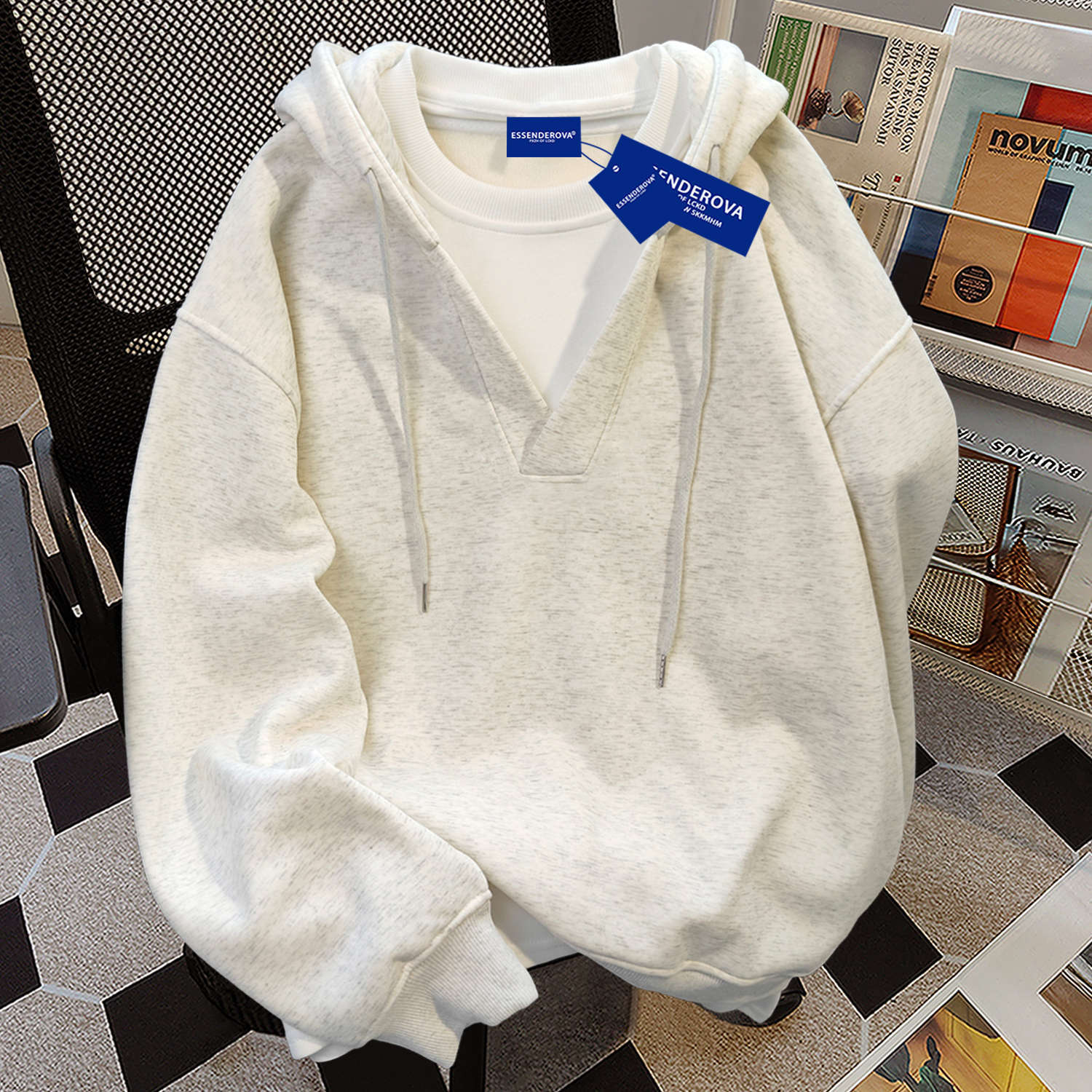 American New Versatile Simple Hooded Student Sweatshirt Women's Autumn and Winter Vacation Two-Piece Campus Style Splicing Loose Top