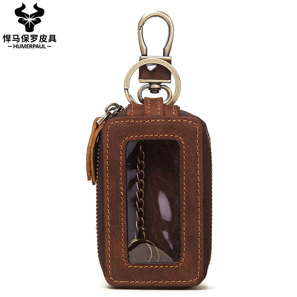 汽车钥匙包双拉链疯马皮奔驰大众奥迪锁匙包男士皮包真皮鑰匙包