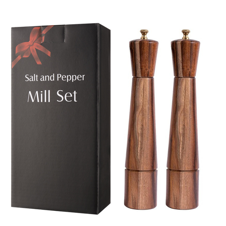 10 pulgadas de Acacia madera molino de pimienta manual de espesor ajustable molinillo de pimienta cocina condimento botella molinillo