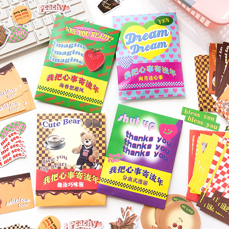 寄語 我把心事寄流年素材包 韓系復古手帳便簽貼紙ins風手賬貼4款