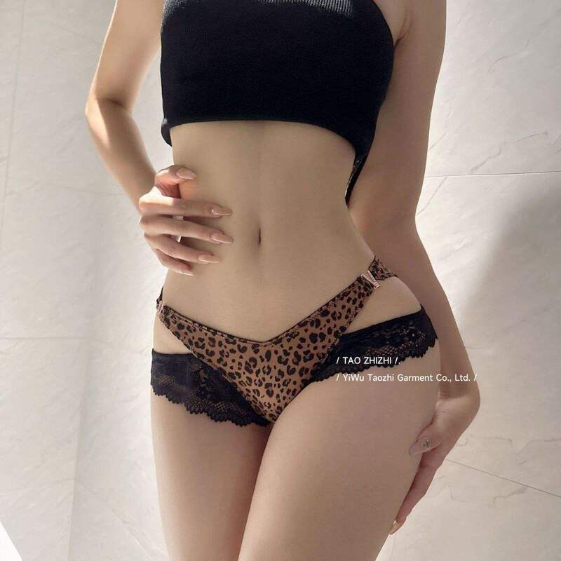 European and American Style Splicing Animal Print Letter Print Lace Panties Women's Low-Waist Cross Hollow Breathable Briefs