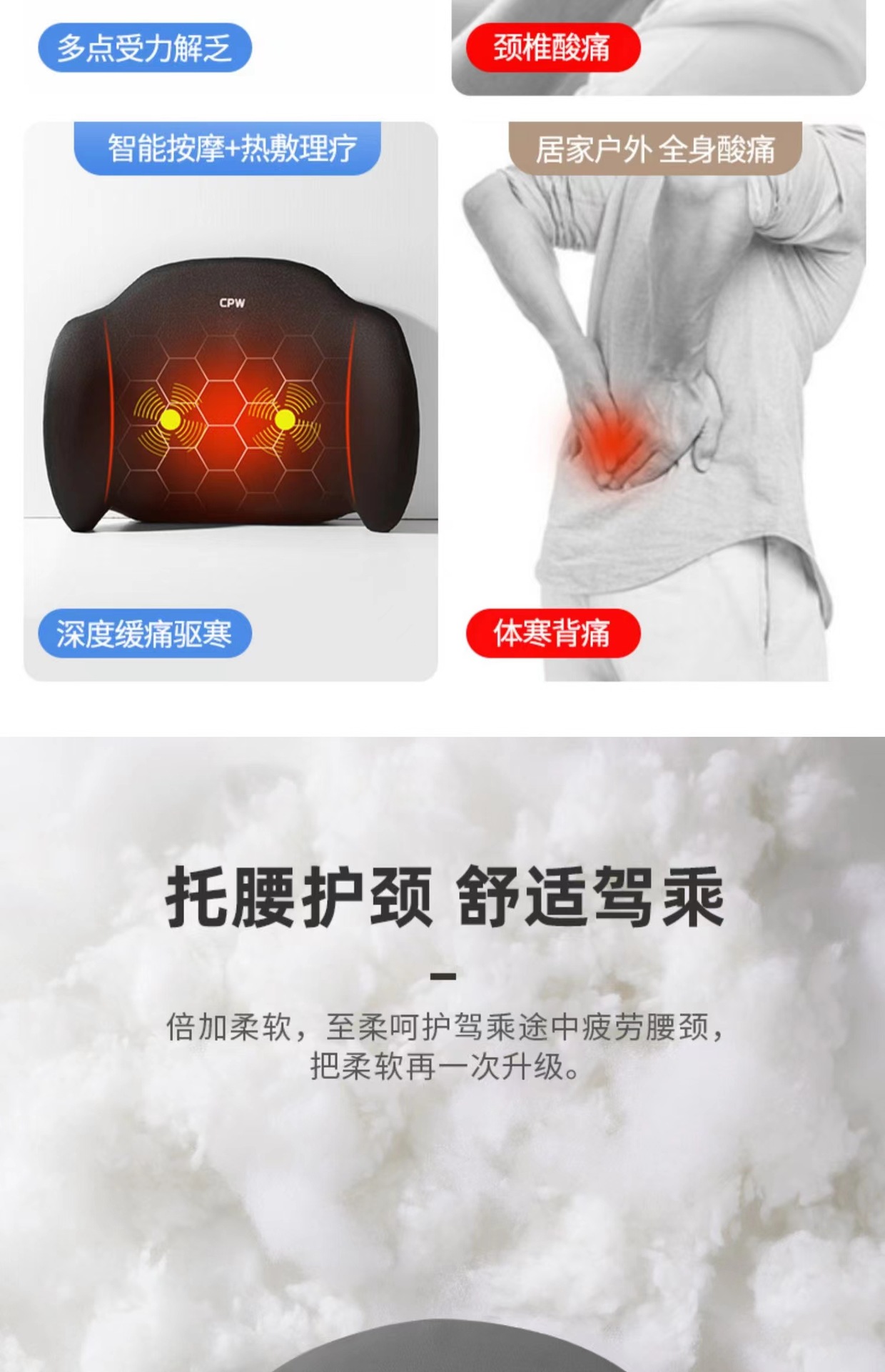 Car Headrest Electric Massage Neck Pillow Cushion Waist Cushion Car Backrest Driving Waist Protection Artifact Headrest