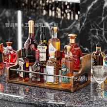 欧式木制多功能红酒展示架厨房调料置物架铁木结合咖啡包收纳架