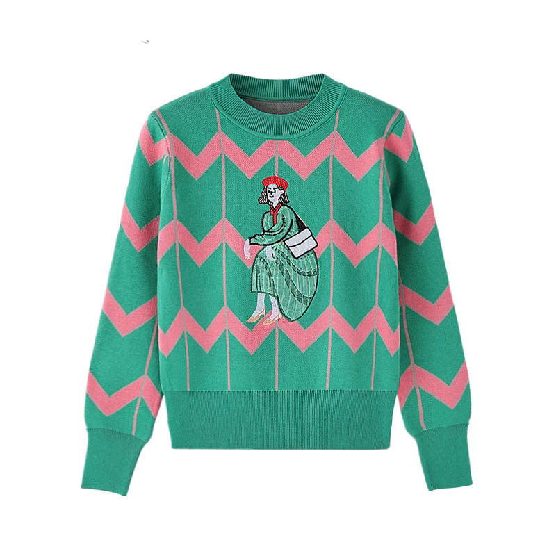 Autumn and Winter western style sequin embroidery high-grade women's pullover sweater bottoming shirt niche chic contrast color top sweater Autumn and Winter western style sequin embroidery high-grade women's pullover sweater bottoming shirt niche chic contrast color top sweater