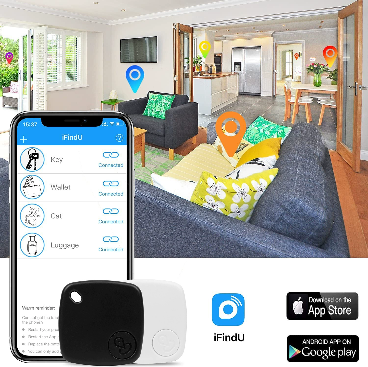 Квадратный смартфон, будильник, кошелек, bluetooth, противоугонный