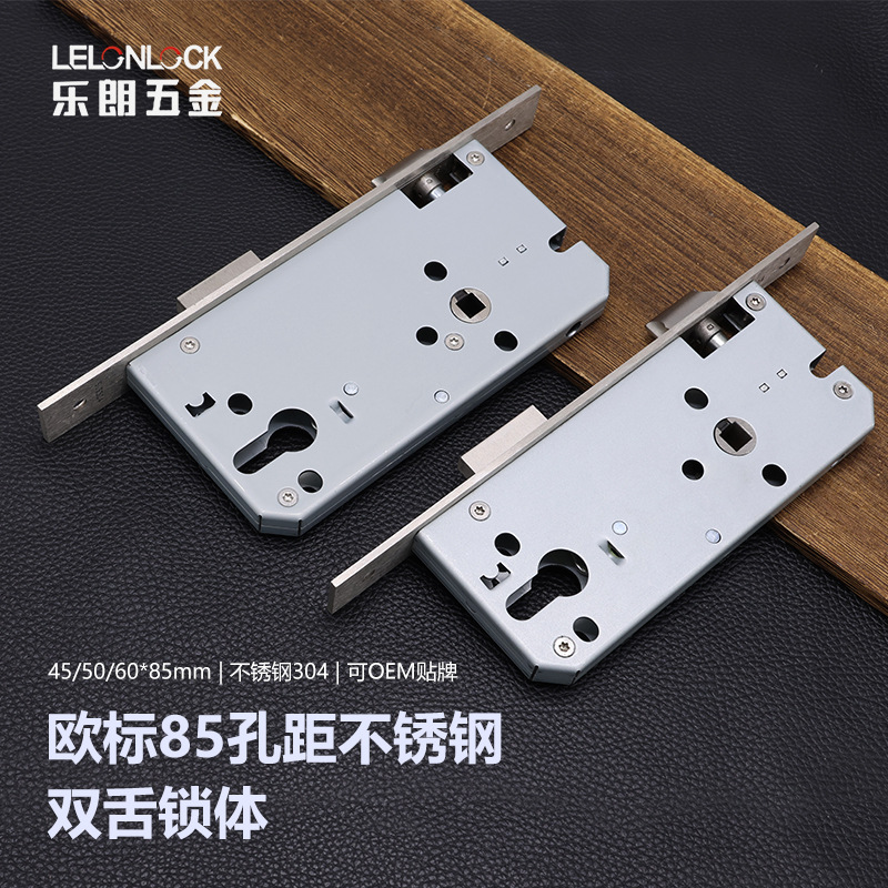 Cuerpo de cerradura de doble lengüeta sólida 304 de acero inoxidable Estándar europeo 85 distancia de orificio Accesorios de cerradura de puerta cortafuego Lengüeta Cuerpo de cerradura mecánica ajustable