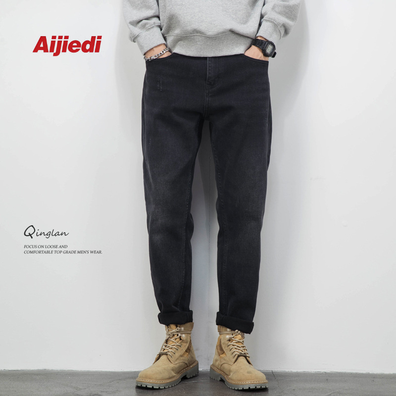 Casual Style Thickened Black Jeans Men's Straight Pants Tapered Loose Pants Men's fleece-lined plus size Slimming Elastic Casual Style Thickened Black Jeans Men's Straight Pants Tapered Loose Pants Men's fleece-lined plus size Slimming Elastic