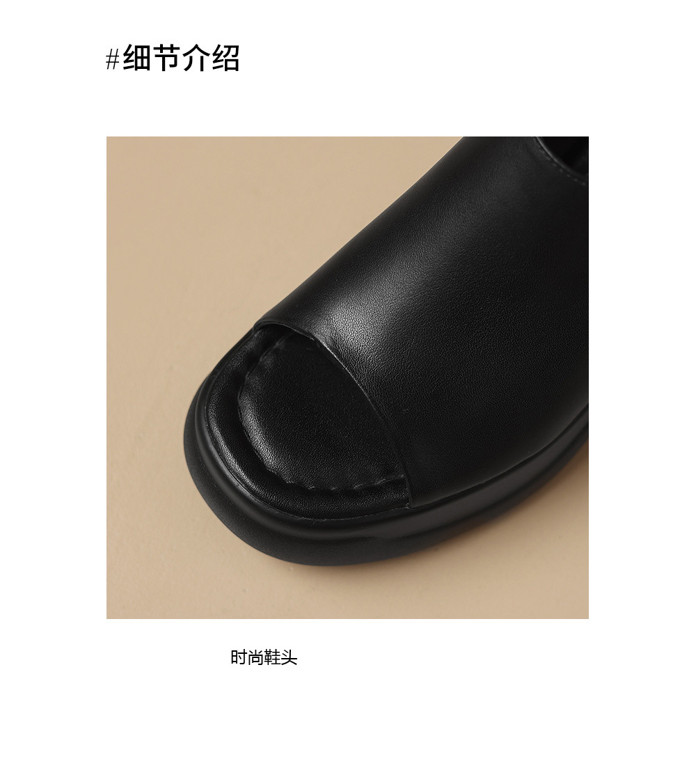 Sandal cao gót nữ đế dày 8,5 cm quai ngang da bò — đen chi tiết 15