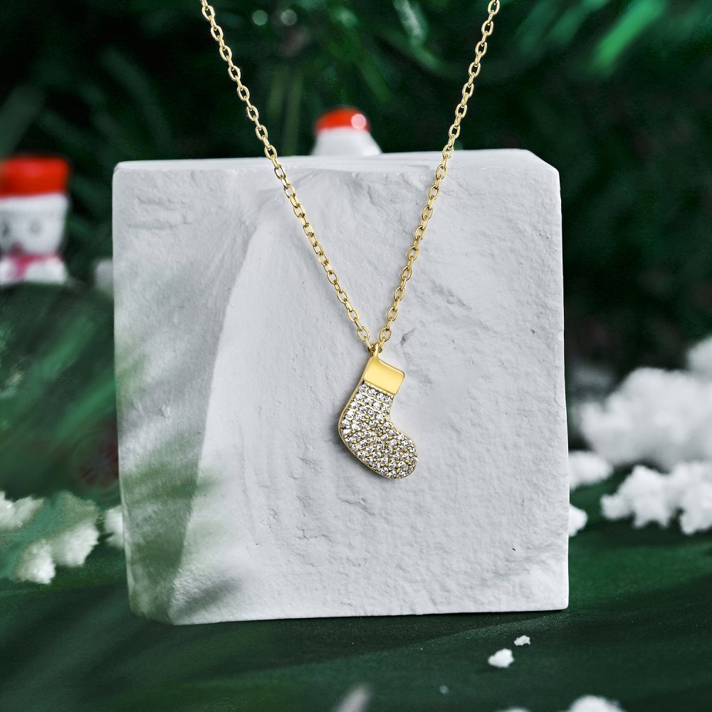 Fashion Christmas Socks Sterling Silver Inlay Zircon Necklace