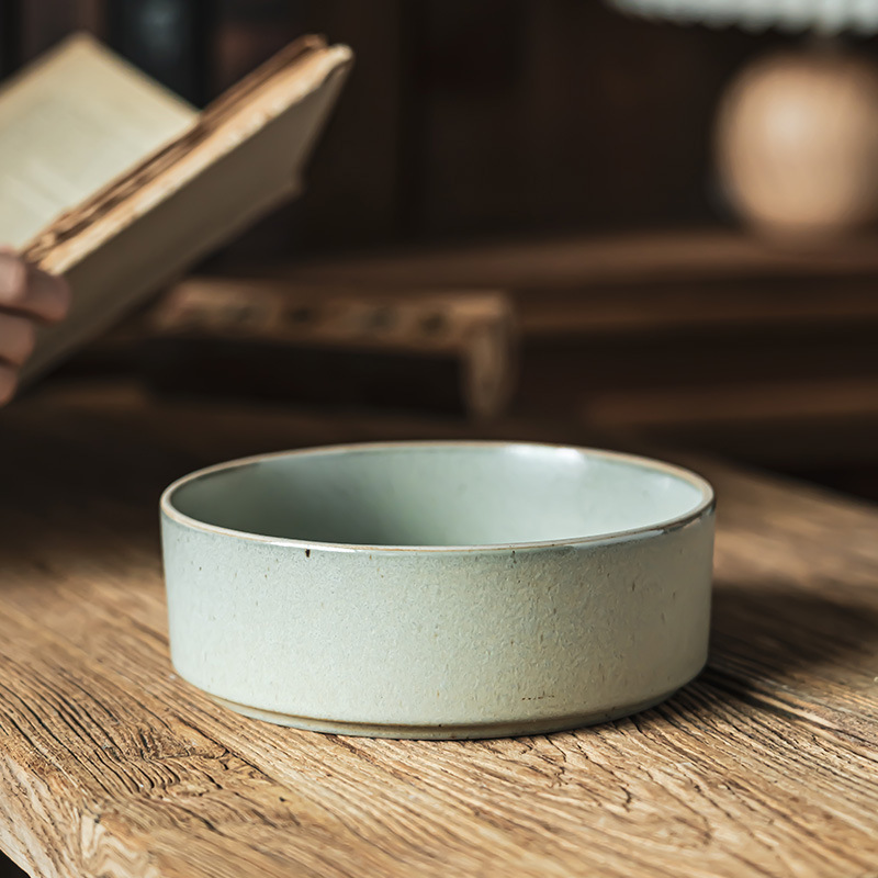 Plato de cerámica de estilo japonés retro, plato de tubo recto, plato de verduras caseras, plato de sopa, plato de vajilla de fondo plano, plato de postres, plato de frutas